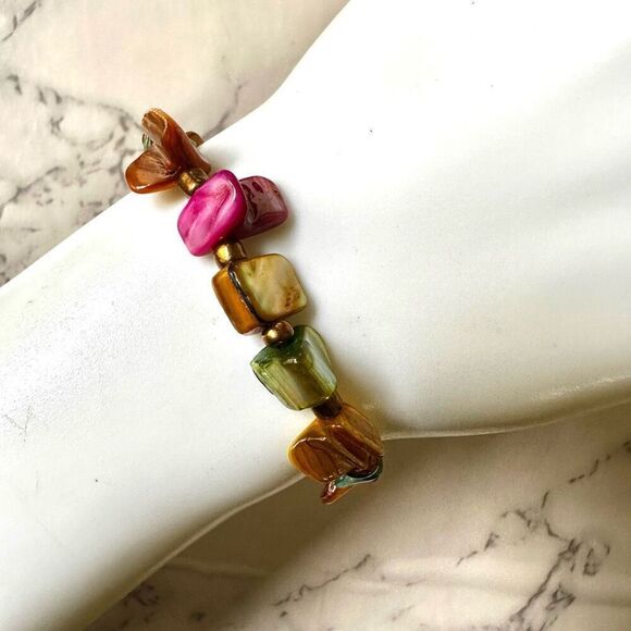 Colorful stretchy abalone bracelet - Picture 5 of 7